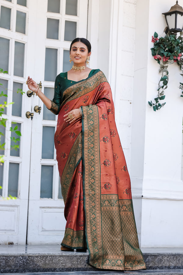 Women's Kanjivaram Silk Banarasi Zari Design Saree With Blouse Piece