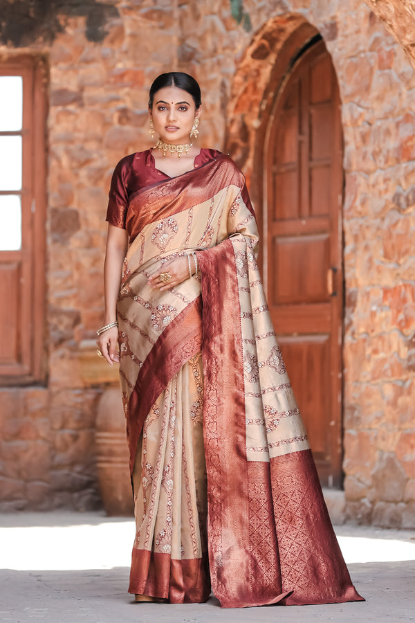 Women's Kanjivaram Silk Banarasi Zari Design Saree With Blouse Piece