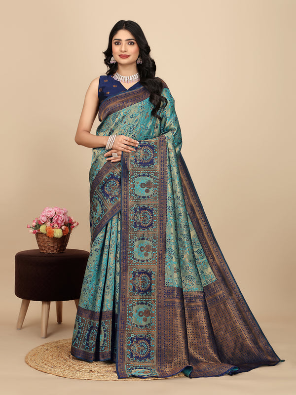 Women's Kanjivaram Silk Banarasi Zari Design Saree With Blouse Piece