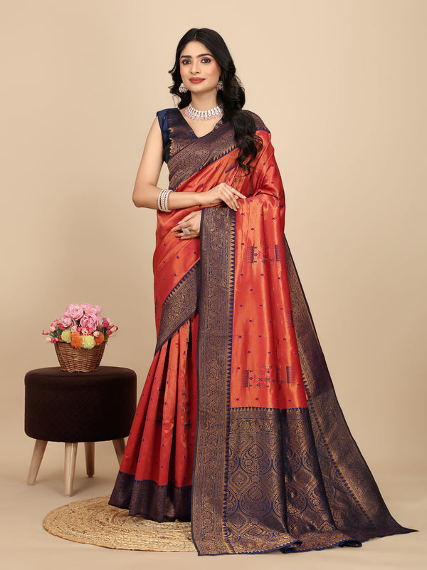 Women's Kanjivaram Silk Banarasi Zari Design Saree With Blouse Piece