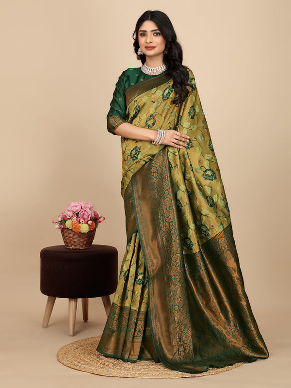 Women's Kanjivaram Silk Banarasi Zari Design Saree With Blouse Piece