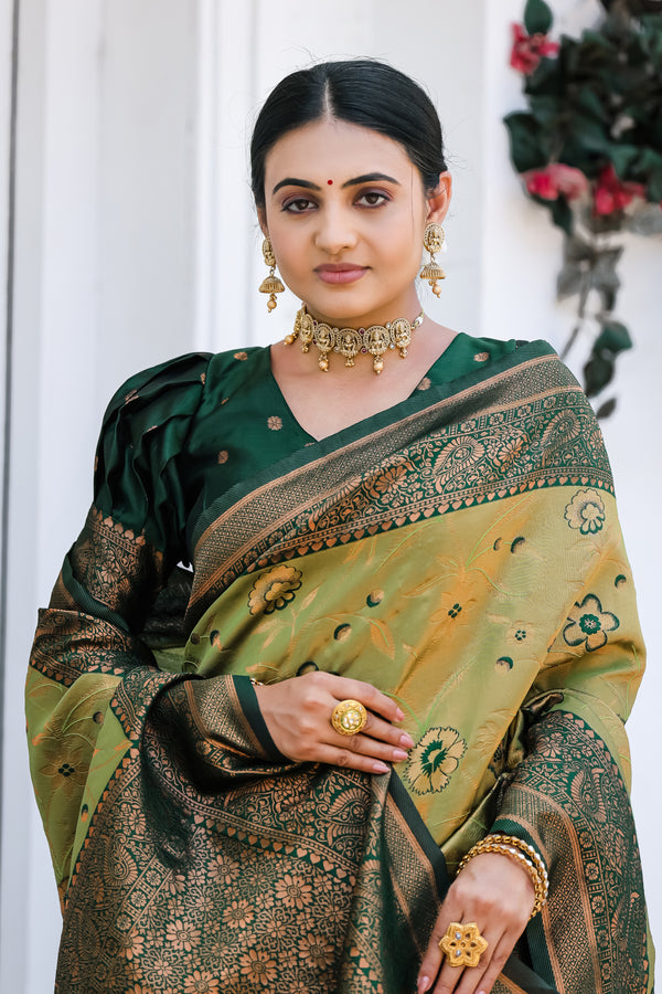 Women's Kanjivaram Silk Banarasi Zari Design Saree With Blouse Piece