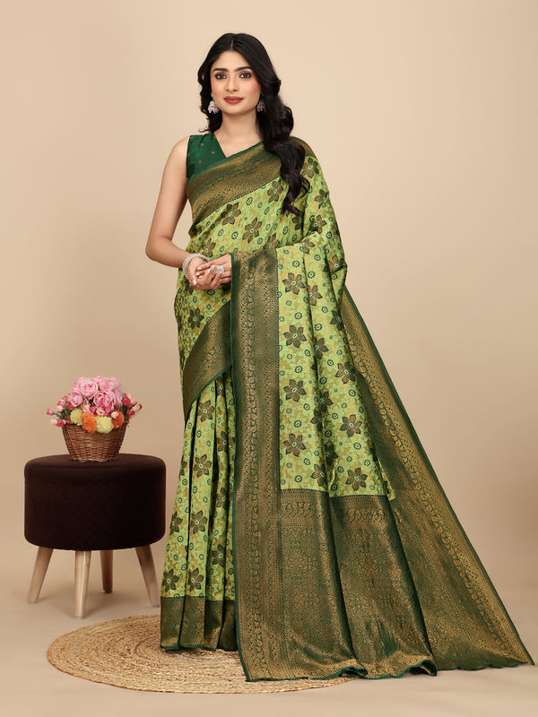 Women's Kanjivaram Silk Banarasi Zari Design Saree With Blouse Piece