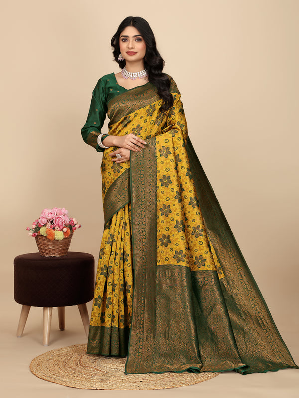 Women's Kanjivaram Silk Banarasi Zari Design Saree With Blouse Piece