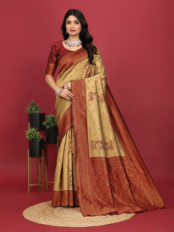 Women's Kanjivaram Silk Banarasi Zari Design Saree With Blouse Piece
