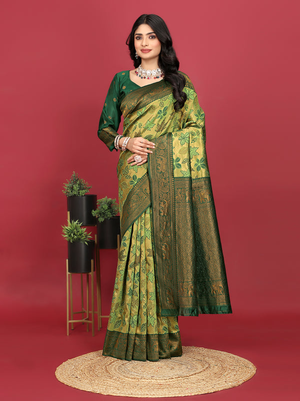 Women's Kanjivaram Silk Banarasi Zari Design Saree With Blouse Piece