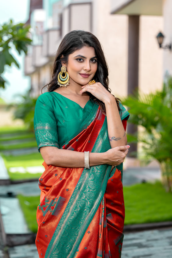 Women's Kanjivaram Silk Banarasi Zari Design Saree With Blouse Piece