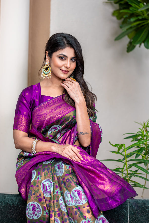 Women's Kanjivaram Silk Banarasi Zari Design Saree With Blouse Piece