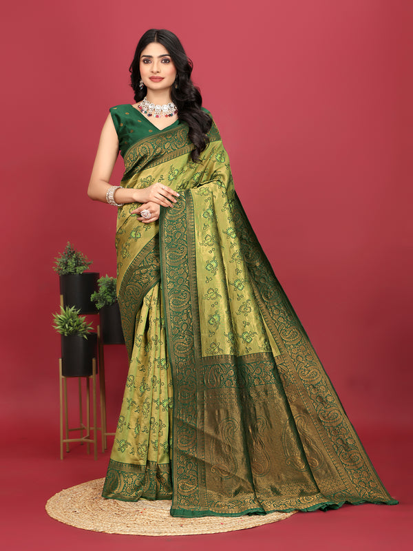Women's Kanjivaram Silk Banarasi Zari Design Saree With Blouse Piece