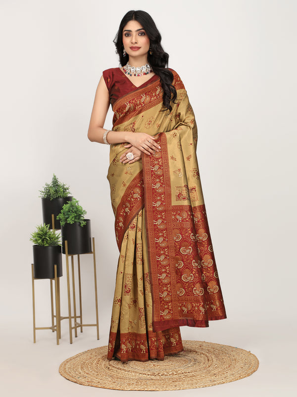 Women's Kanjivaram Silk Banarasi Zari Design Saree With Blouse Piece