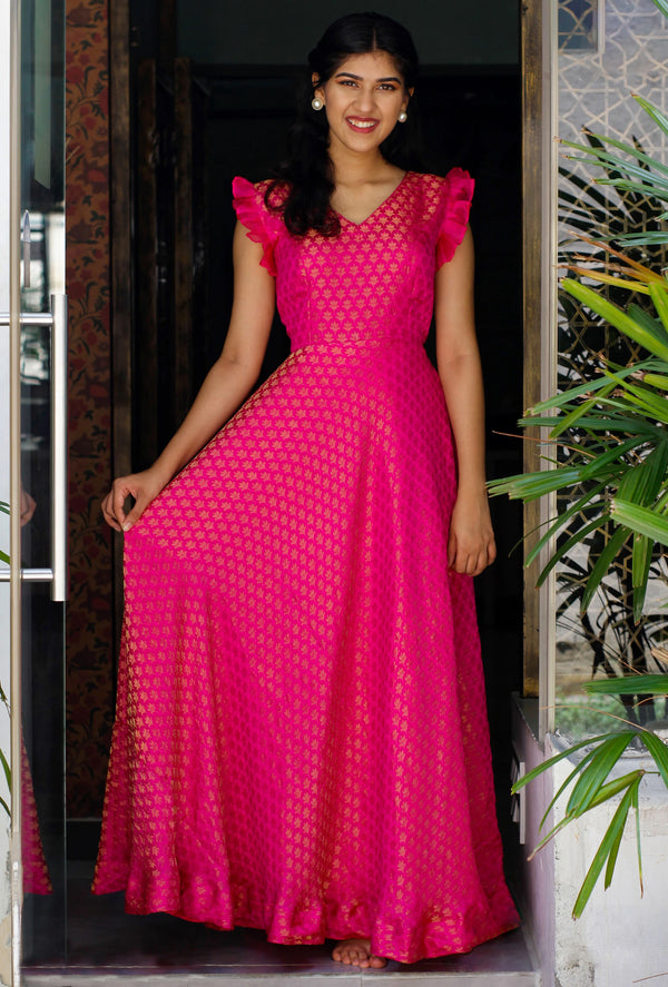 Woven Jacquard Stitched Anarkali Gown