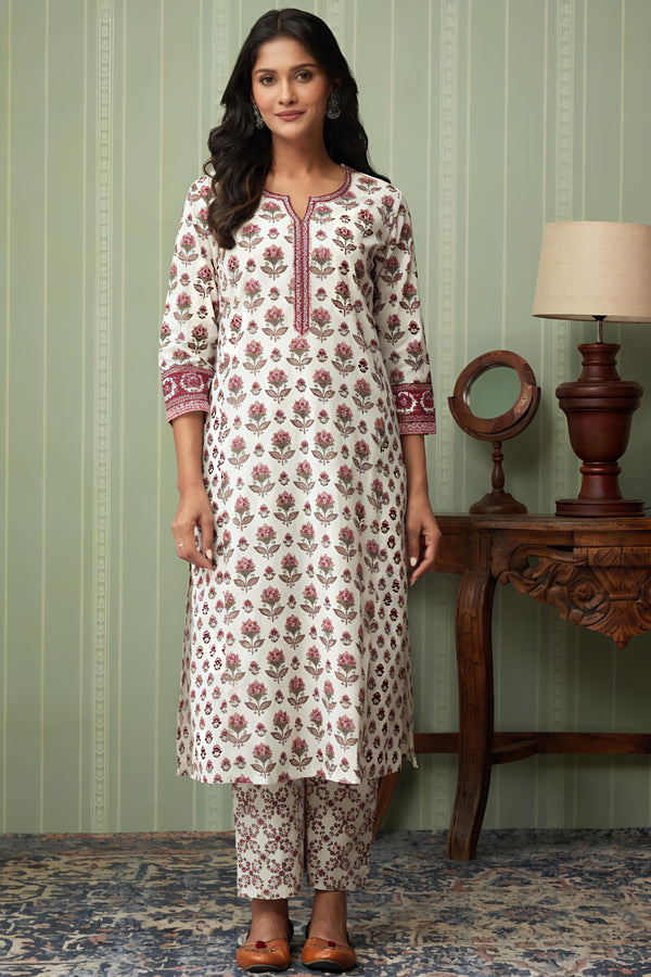 Vastrika Women's Cotton Floral Printed Straight Kurta Pant