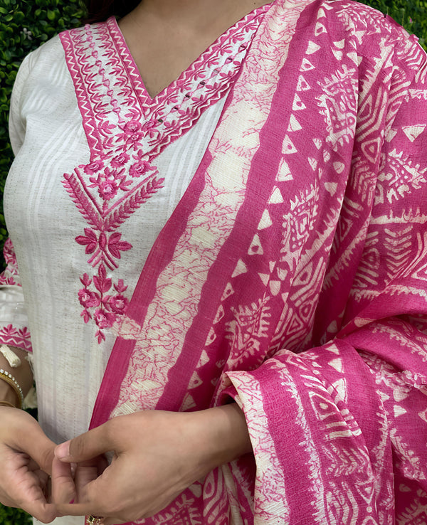 Women's Vertigen Embroidered Straight Kurta with Pant & Dupatta