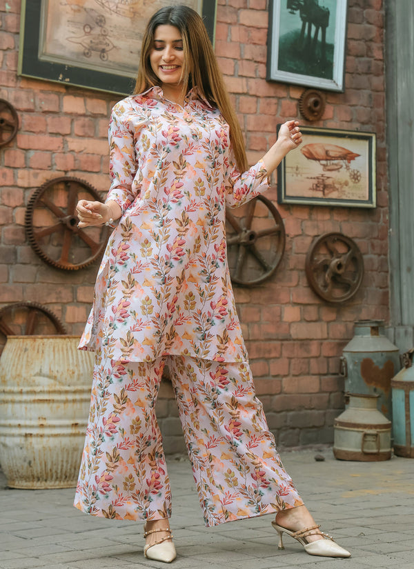 Floral Print On Off-White Cotton Co-Ord Set