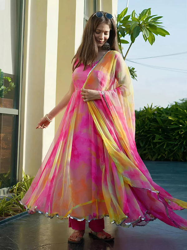 Pink Organza Anarkali Gown