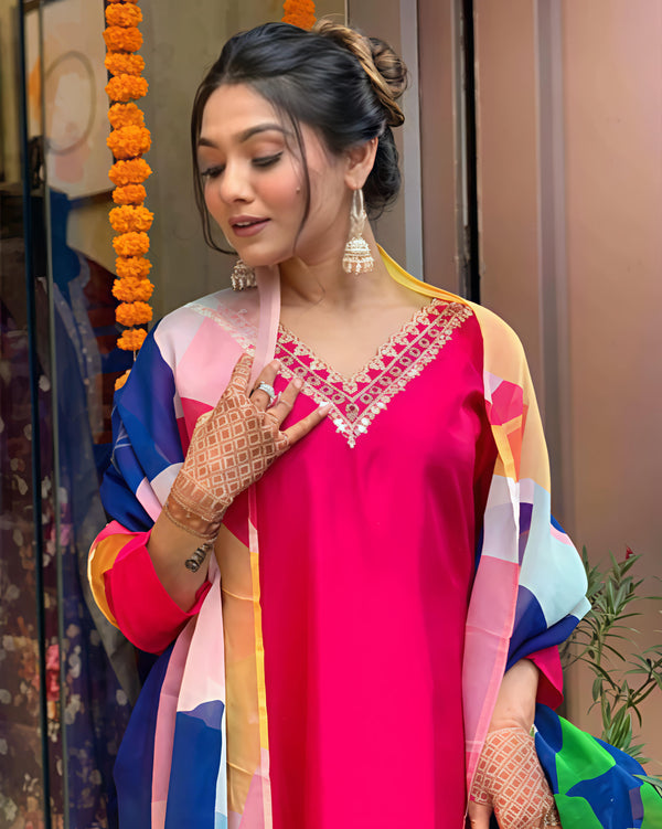 Women's Viscose Cotton Straight Printed 3Pc Kurta Set