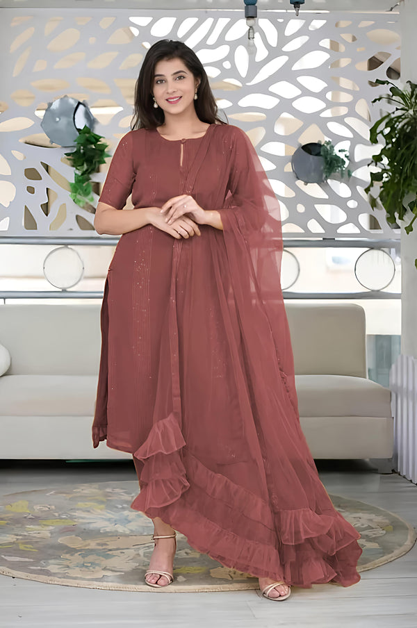 Woman's Sequence Embroidered Work Kurta with Trouser/Pant & Dupatta Set